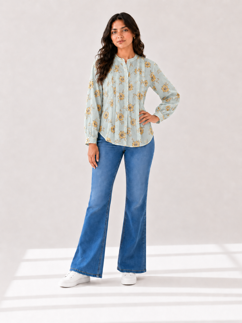 Pleated Printed Top - Sun Daisy