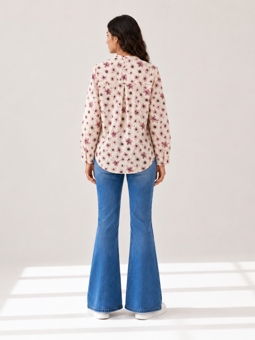 Printed Pleated Top - Button Rose