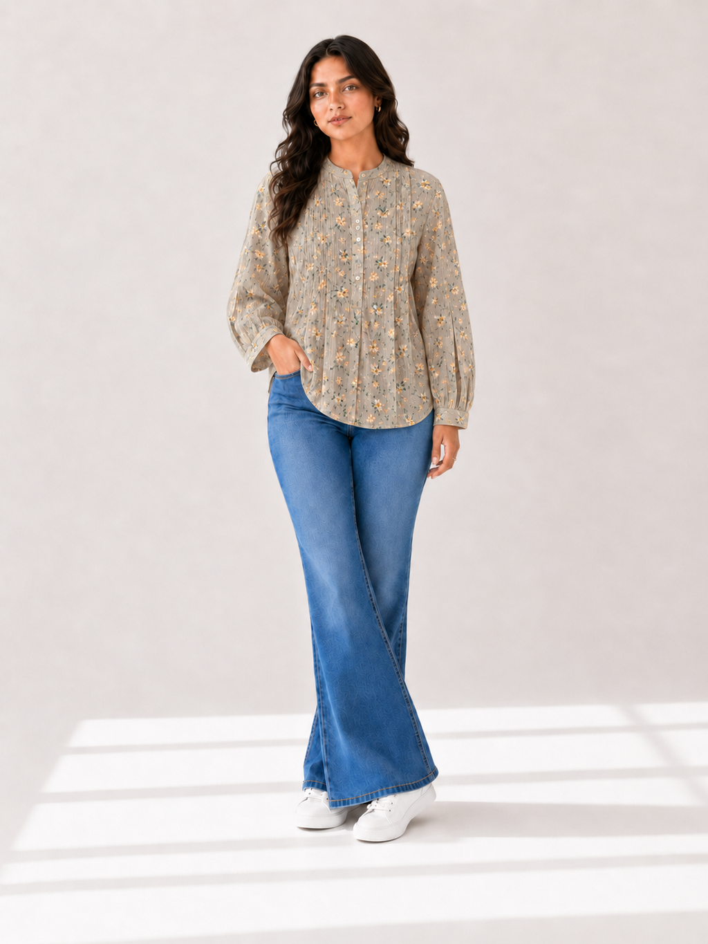 Pleated Printed Top - Peach Bloom