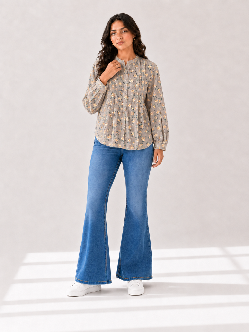 Pleated Printed Top - Peach Bloom