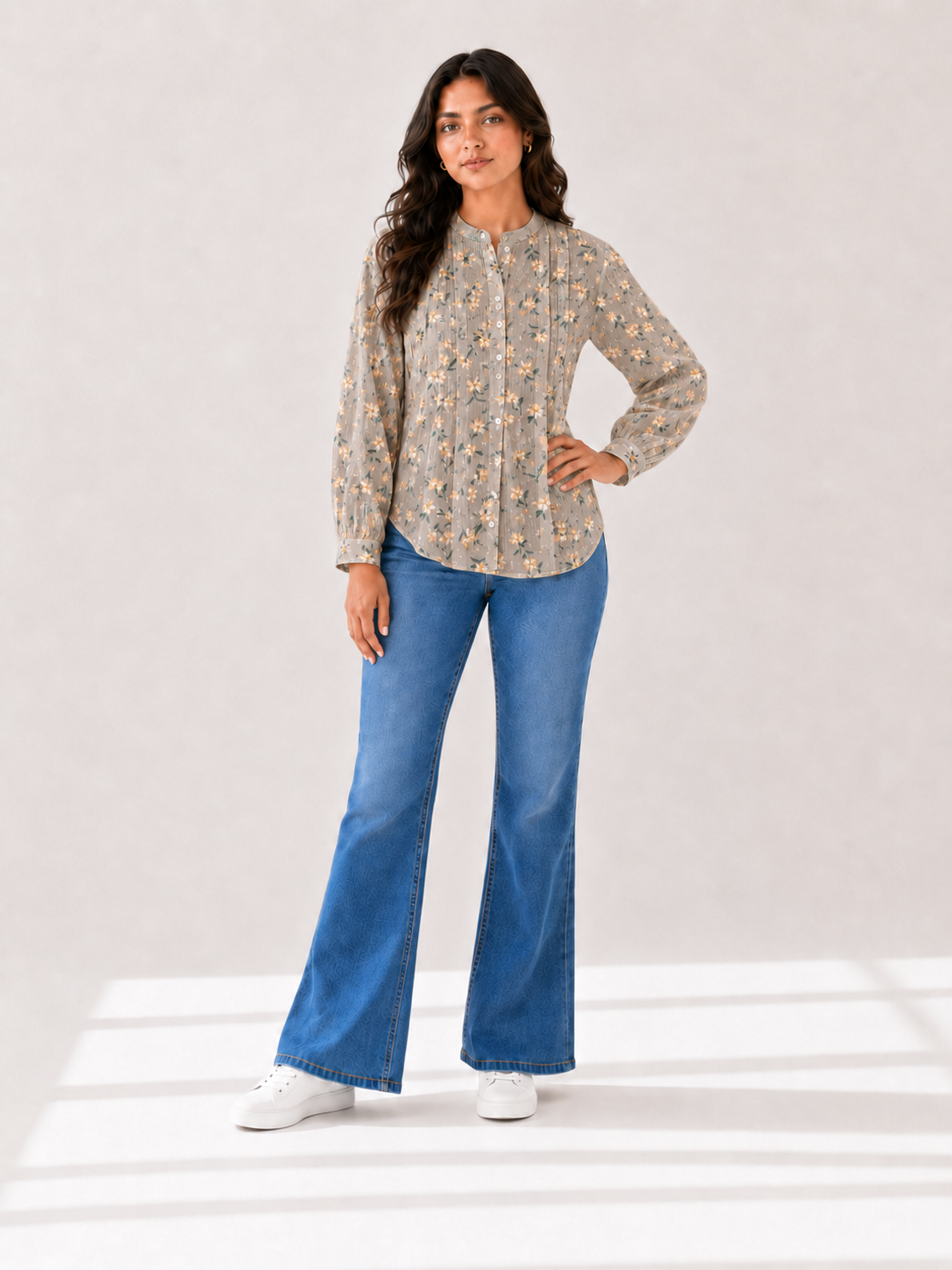 Pleated Printed Top - Peach Bloom