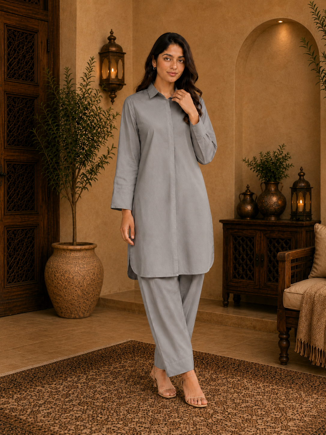 Noor Classic Pathani Set - Grey