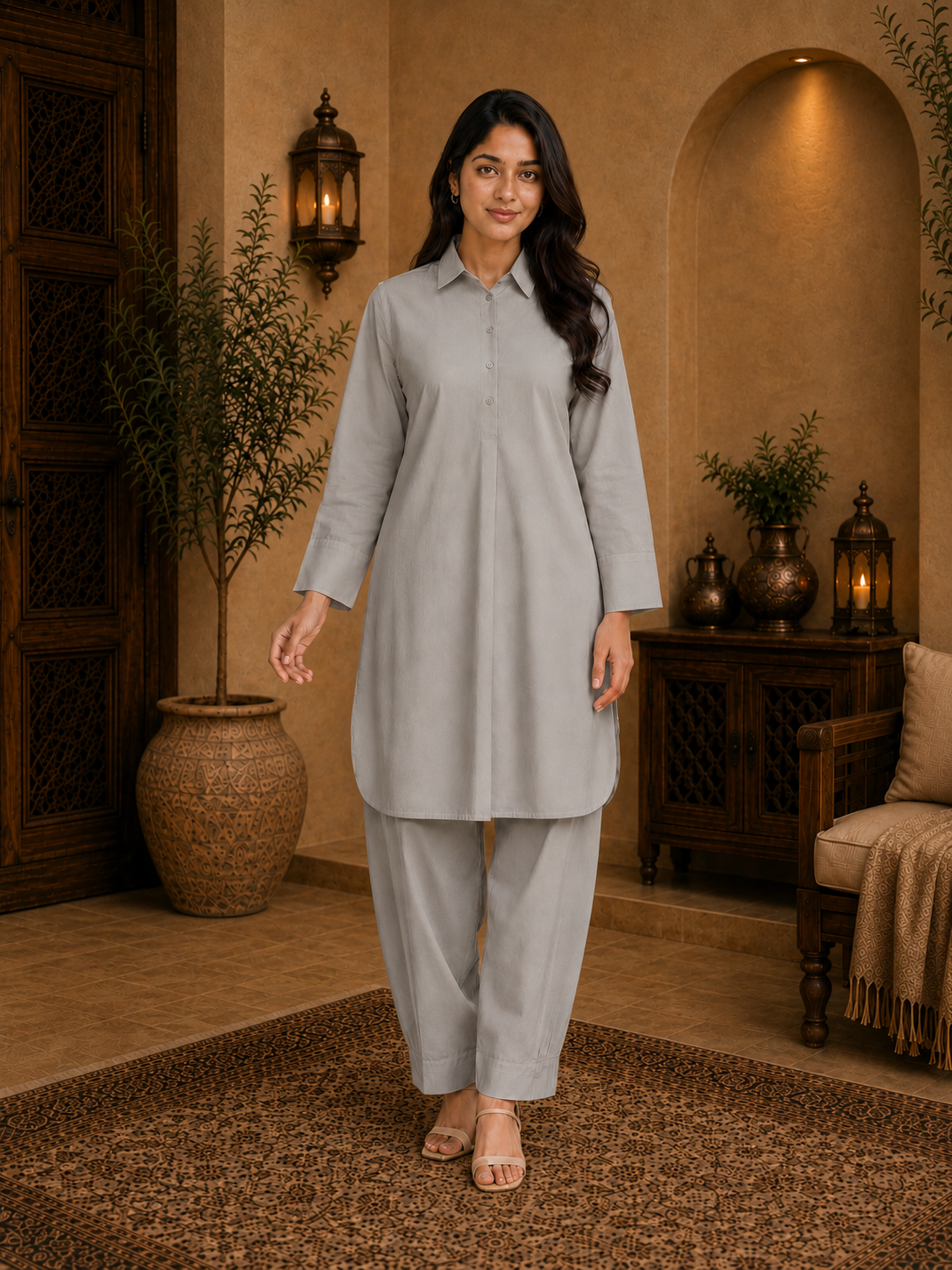 Noor Classic Pathani Set - Grey