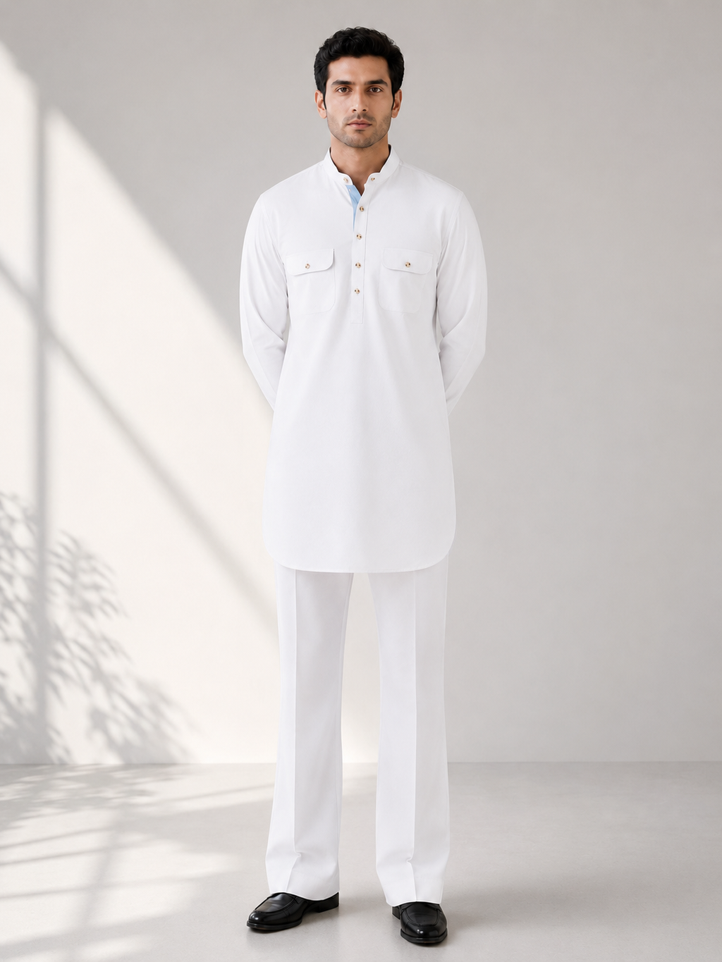 Fusion Pathani Kurta Set - White