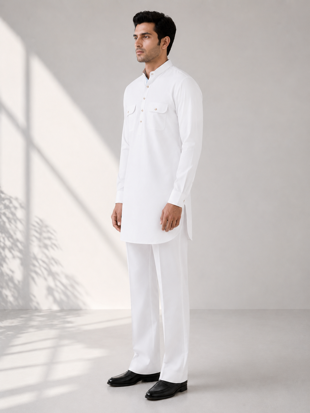Fusion Pathani Kurta Set - White