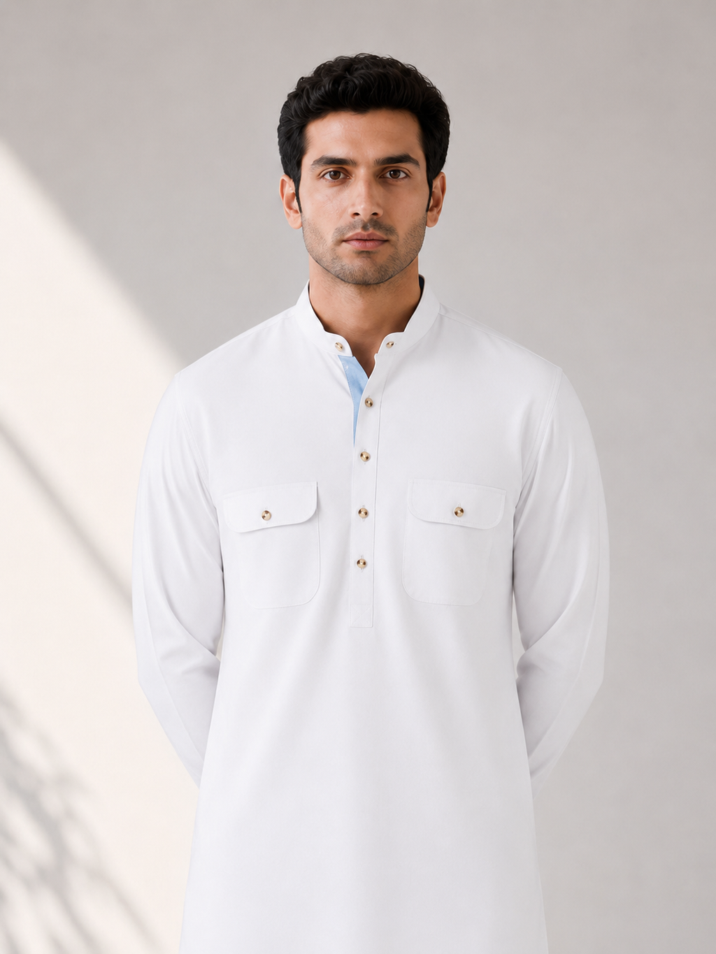 Fusion Pathani Kurta Set - White