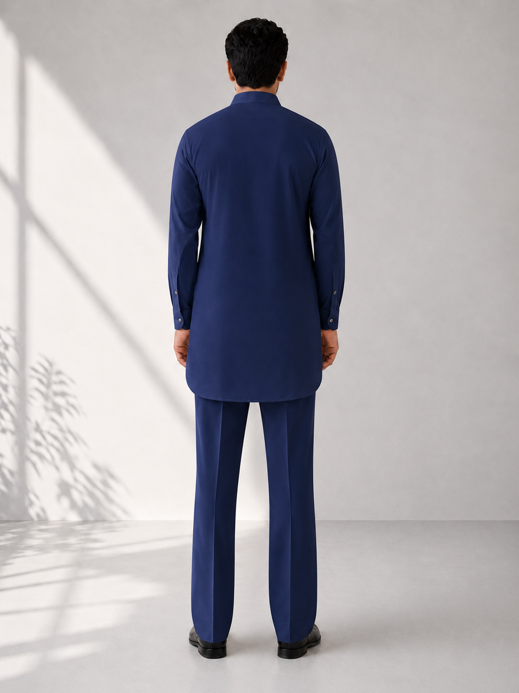 Fusion Pathani Kurta Set - Navy Blue