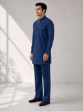 Fusion Pathani Kurta Set - Navy Blue