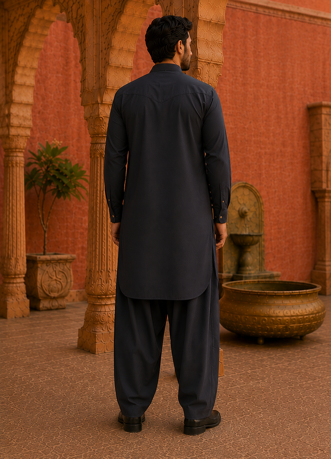 Pathani Kurta Set - Ebony Black