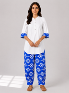 Curved Hem Relaxed Kurta with Printed Salwar - White