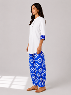 Curved Hem Relaxed Kurta with Printed Salwar - White