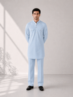 Fusion Pathani Kurta Set - Light Blue