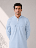 Fusion Pathani Kurta Set - Light Blue