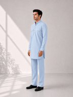 Fusion Pathani Kurta Set - Light Blue