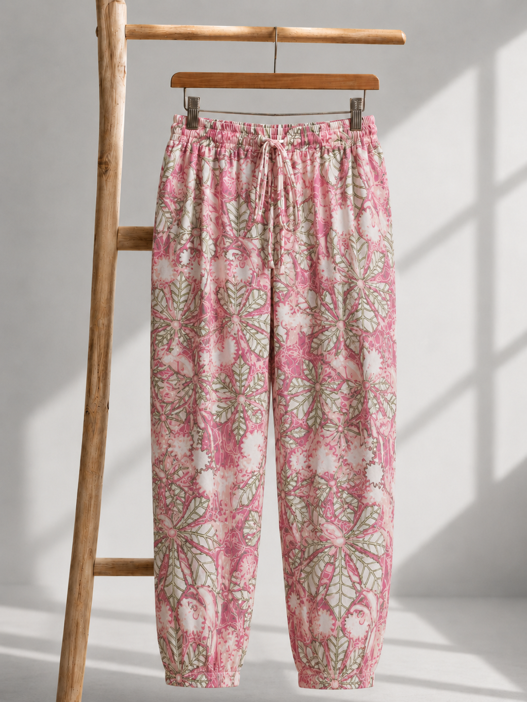 Curved Hem Relaxed Kurta with Printed Salwar - Baby Pink