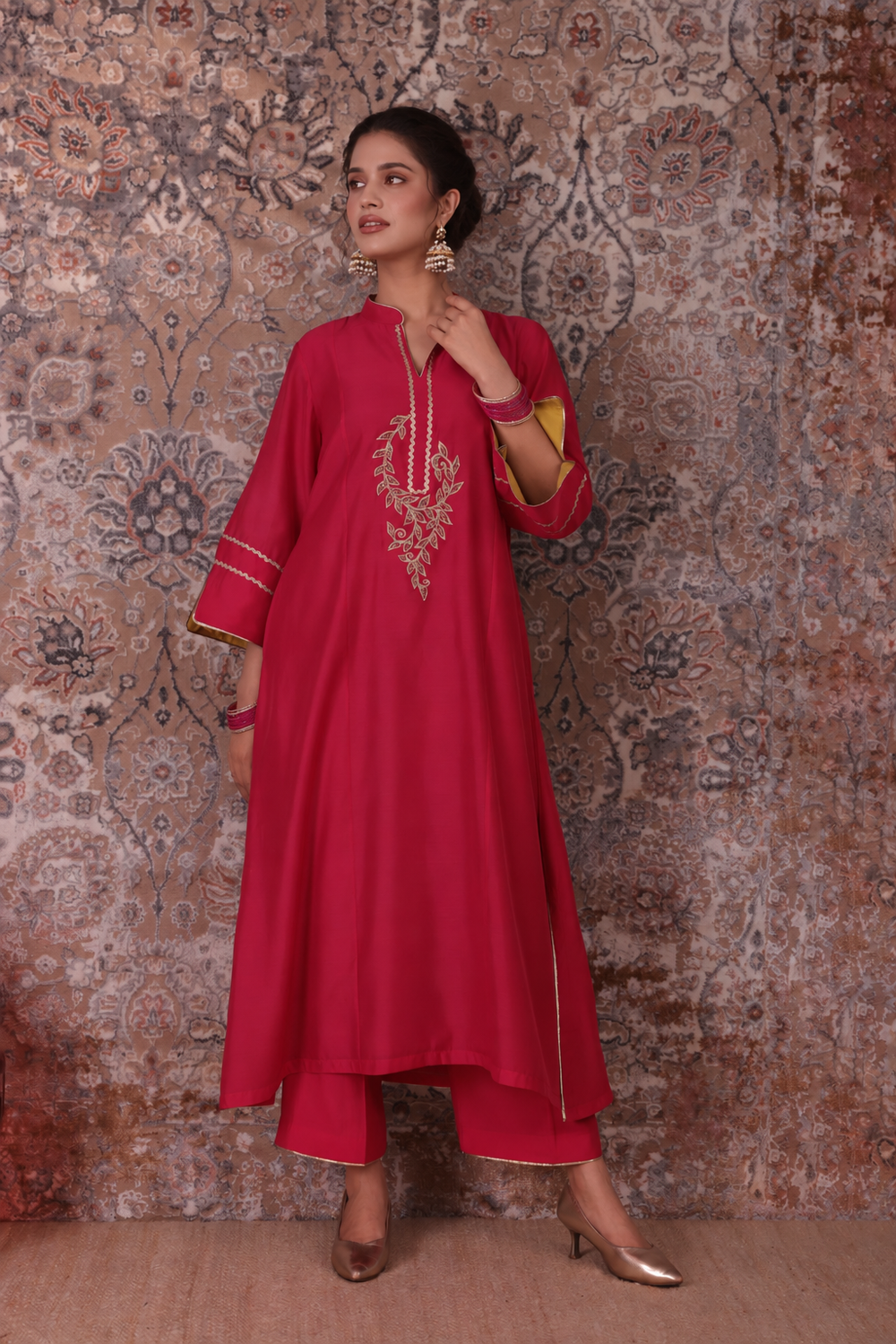Saira - Women's Rani Pink Hand Embroidered Kurta Set