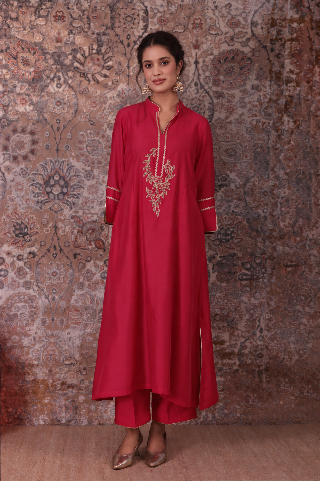Saira - Women's Rani Pink Hand Embroidered Kurta Set