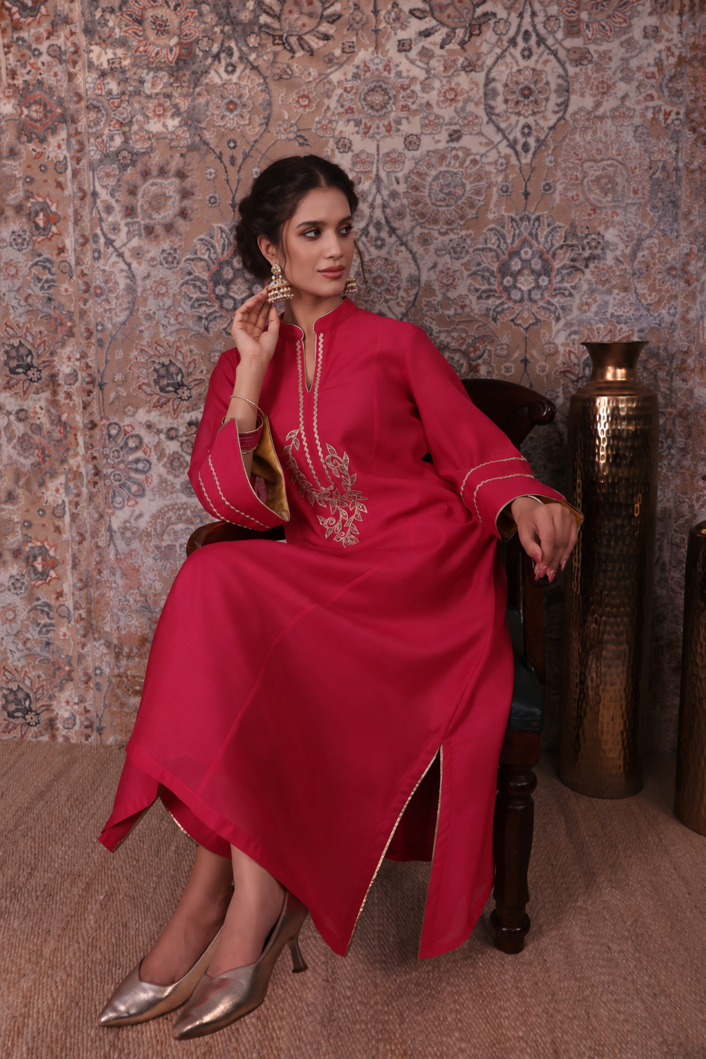 Saira - Women's Rani Pink Hand Embroidered Kurta Set