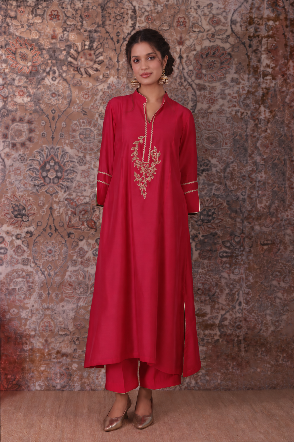 Saira - Women's Rani Pink Hand Embroidered Kurta Set