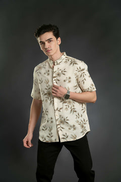 Floral Mandarin Linen Shirt