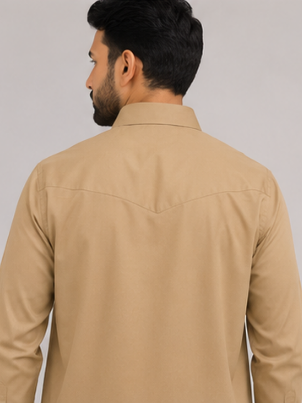 Cotton Beige Pathani Kurta Set - Back View
