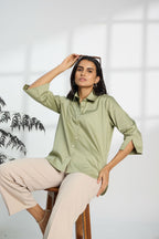 Jalapeno Green - Cotton Satin Formal Shirt for Women Women's Shirt Women's Shirt