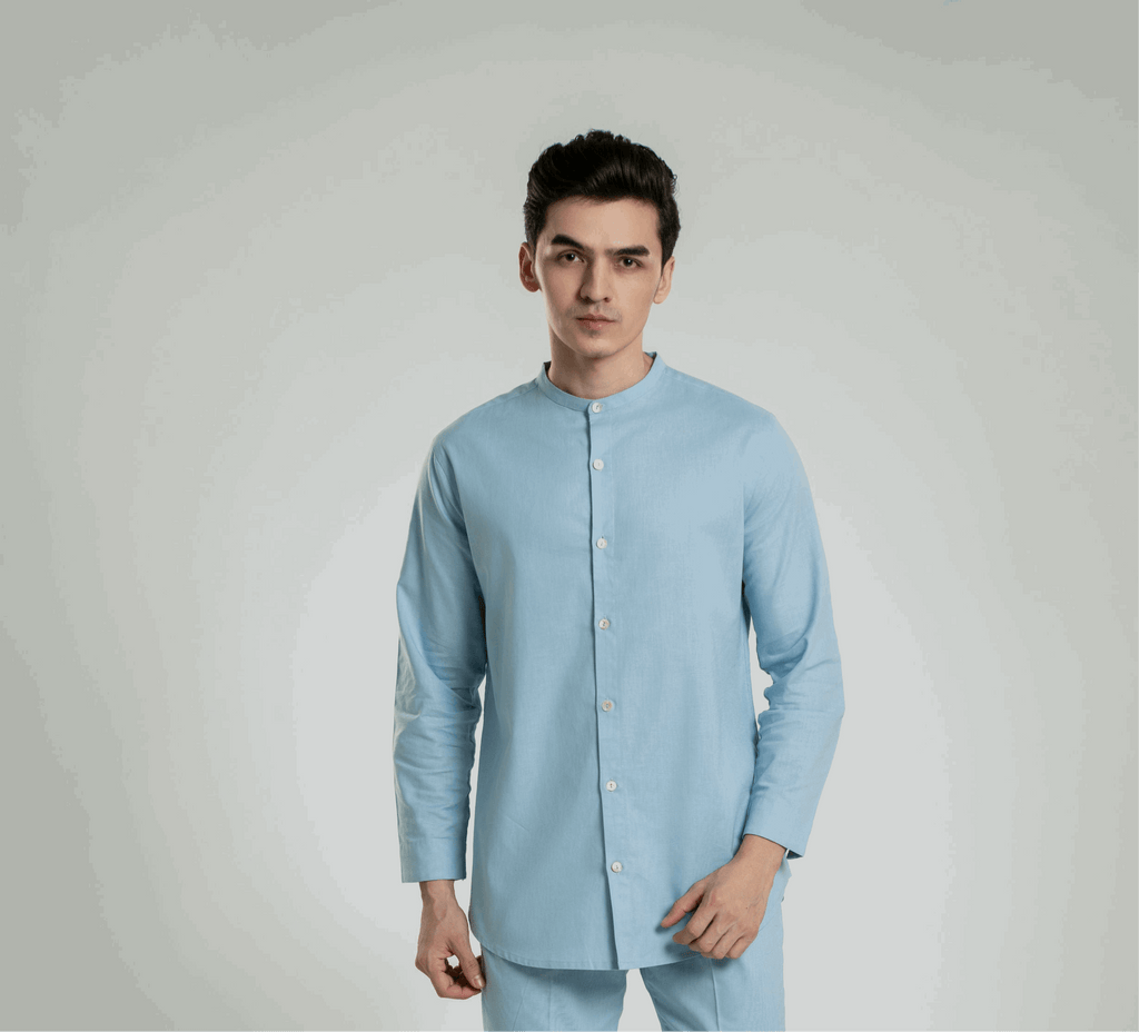 Band Collar Linen Shirt Casual Shirt