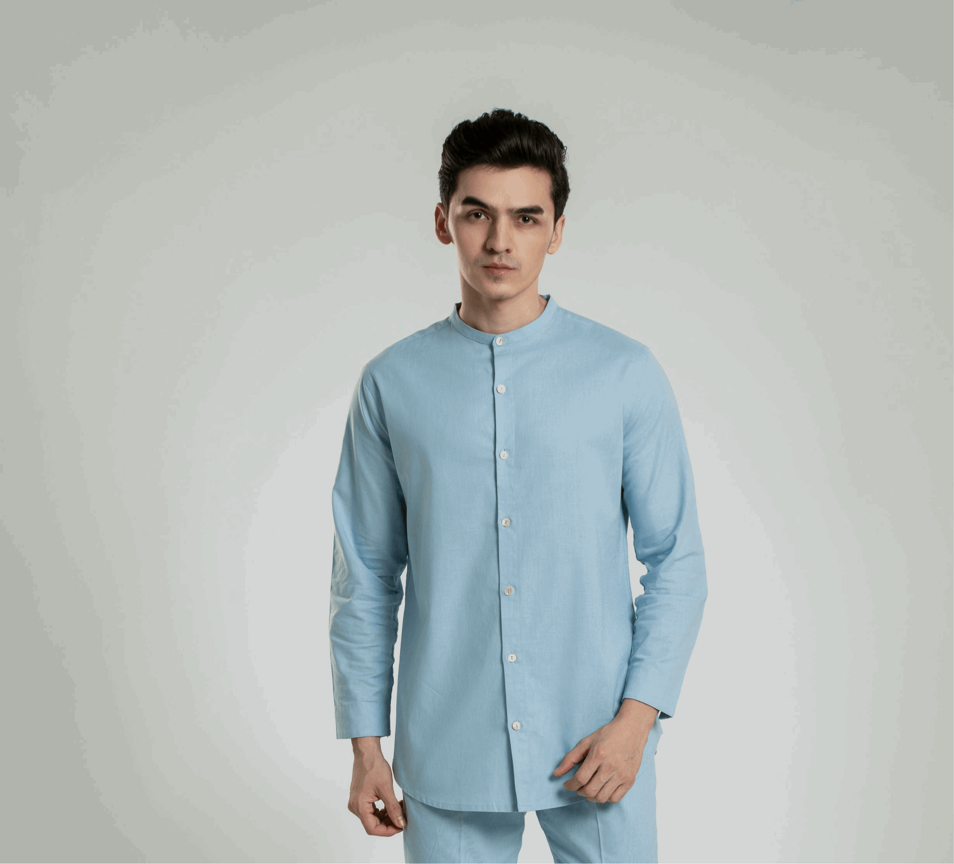 Band Collar Linen Shirt Casual Shirt