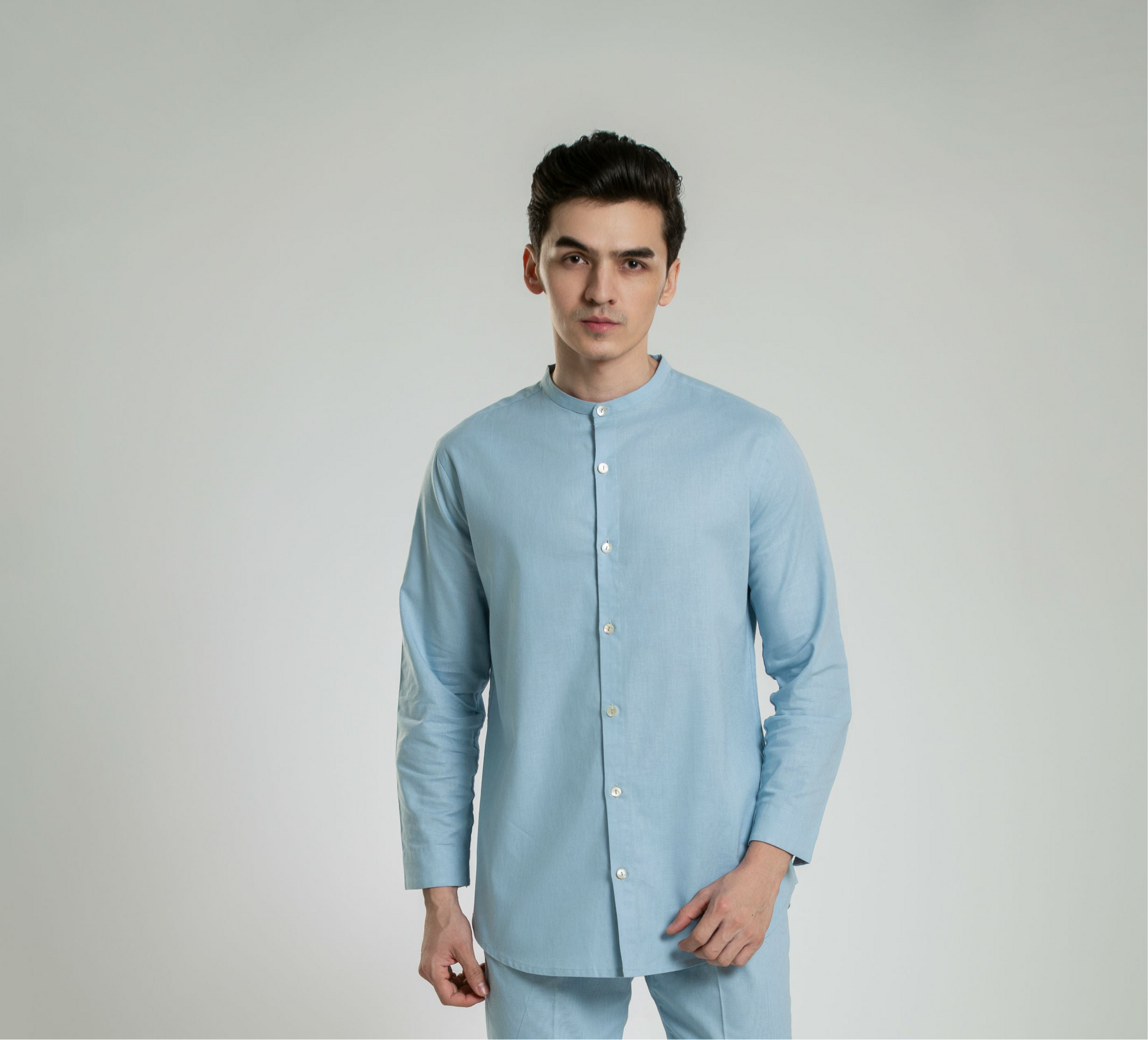 Band Collar Linen Shirt