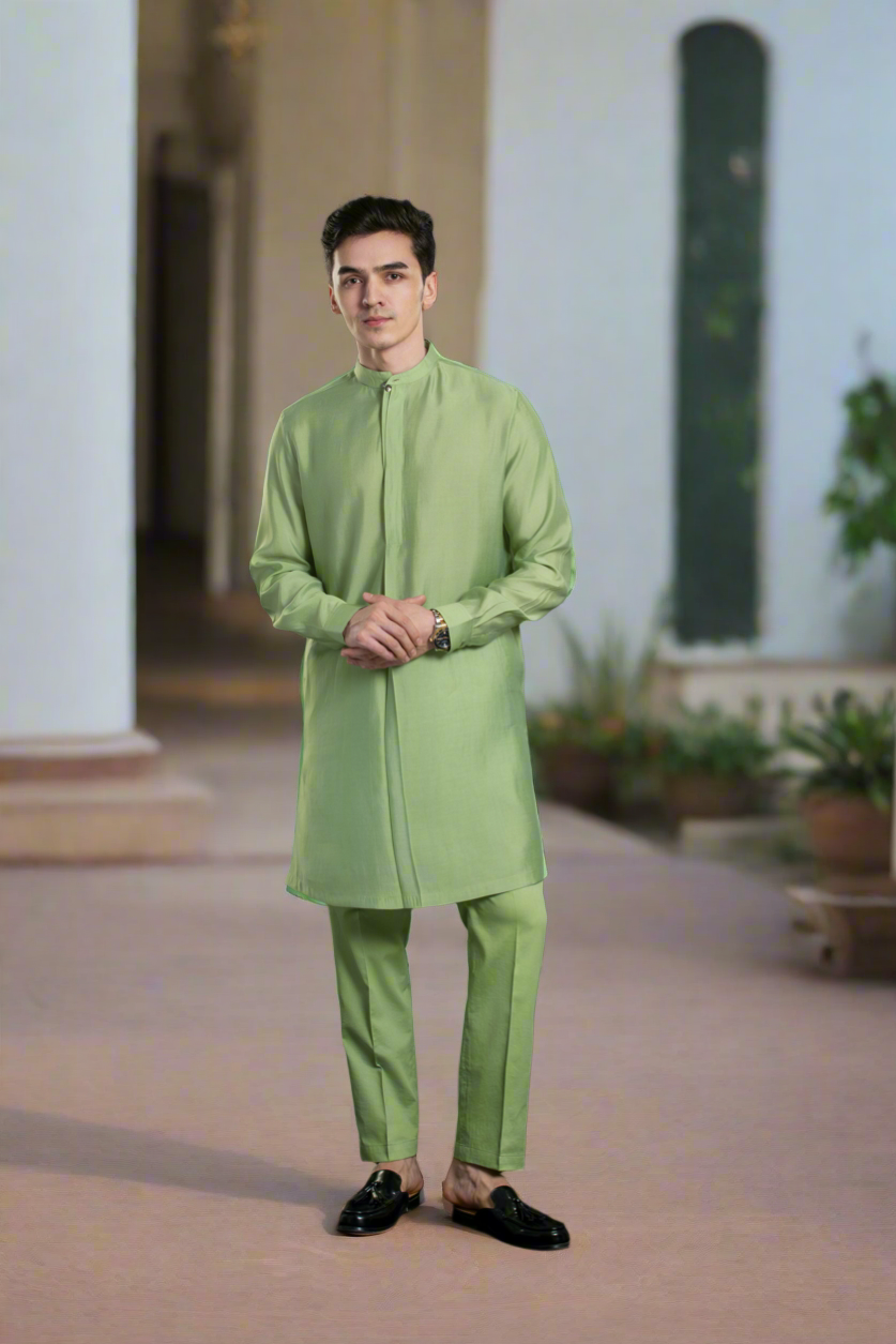 Men's Front Pleat Mid-length Kurta Pant set