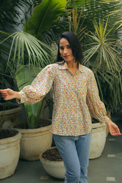 Women’s Floral Print Shirt with Bishop Sleeves