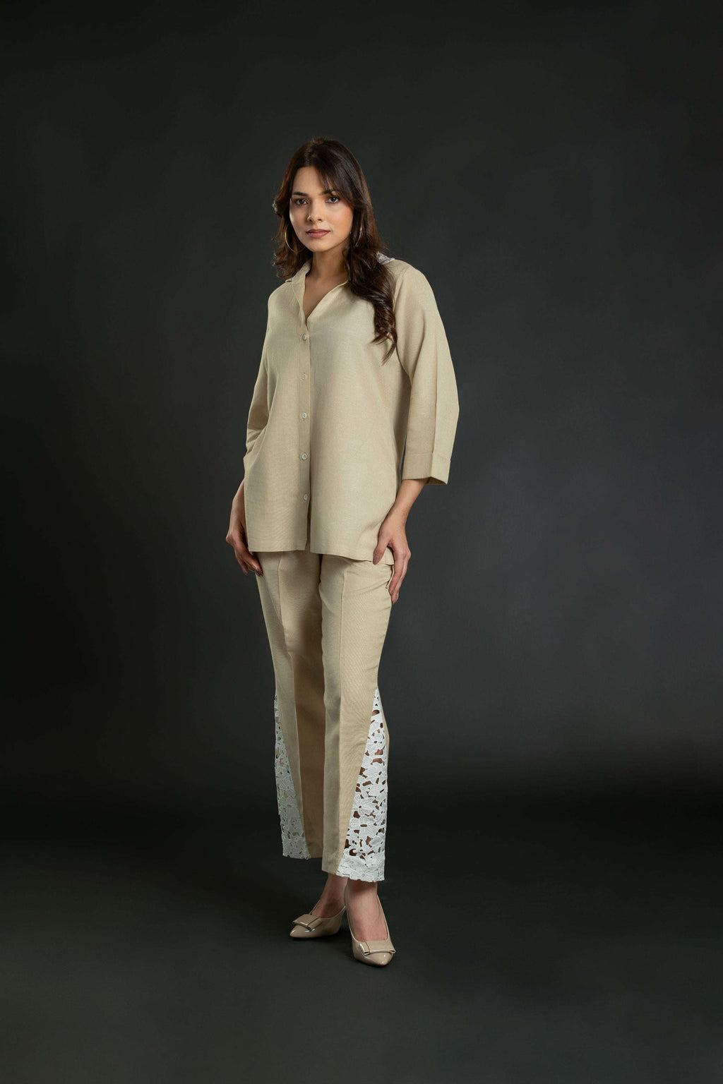 Women's Crochet Collar Short Coord with Bottom Crochet Detailing Short Co-Ord Set