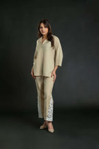 Women's Crochet Collar Short Coord with Bottom Crochet Detailing Short Co-Ord Set