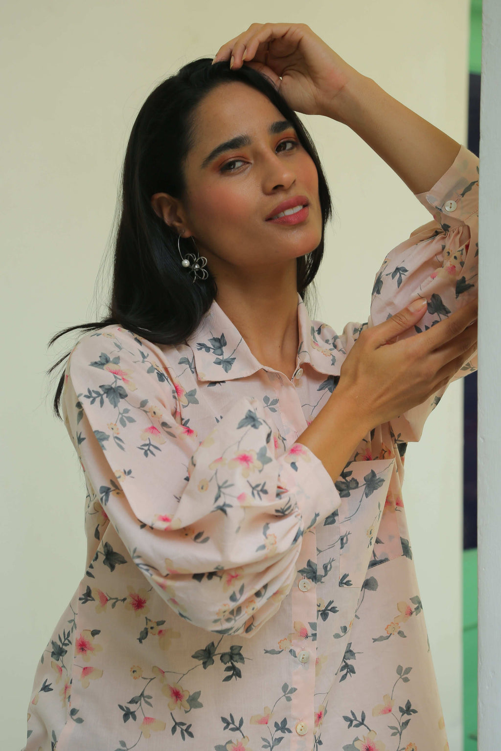 Floral Print Shirt With Bishop Sleeves Shirts Printed Cotton Shirt