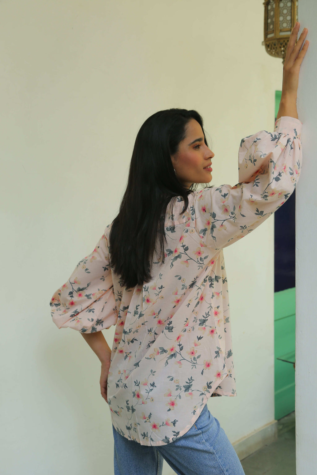 Floral Print Shirt With Bishop Sleeves Shirts Printed Cotton Shirt