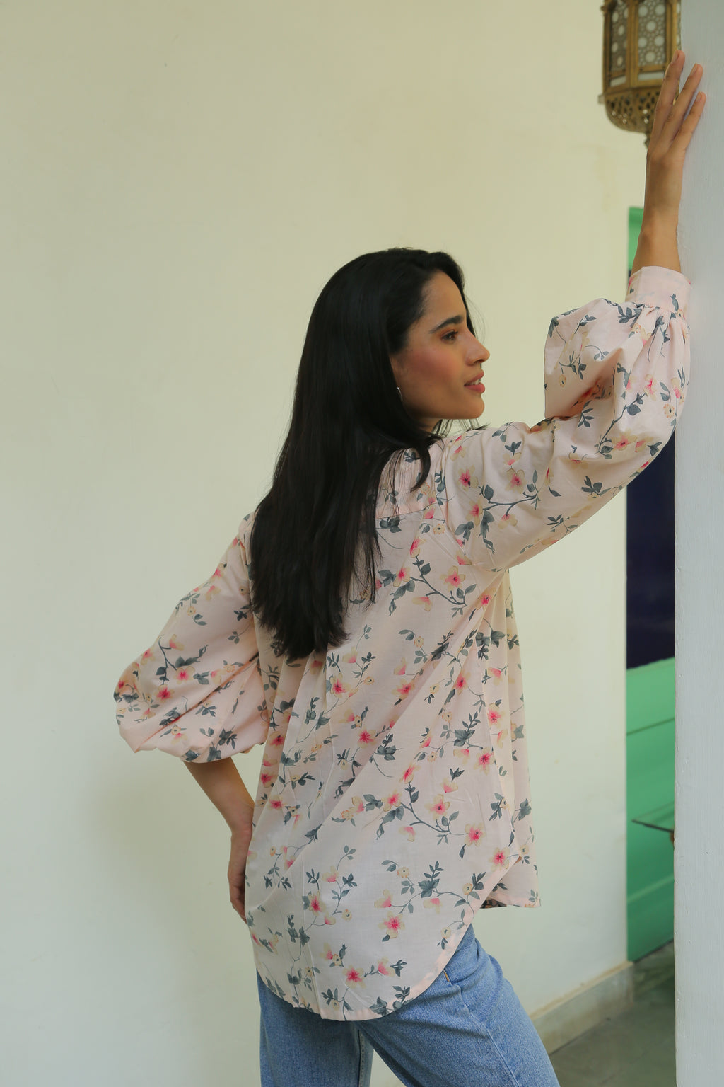 Floral Print Shirt With Bishop Sleeves