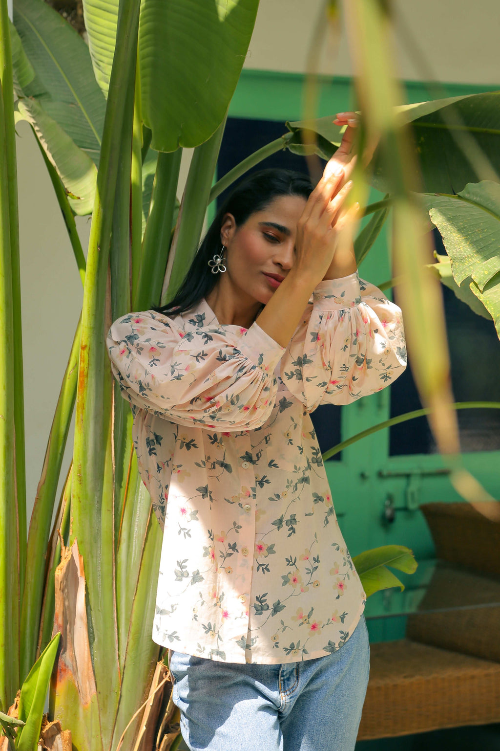 Floral Print Shirt With Bishop Sleeves Shirts Printed Cotton Shirt