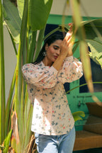 Floral Print Shirt With Bishop Sleeves Shirts Printed Cotton Shirt