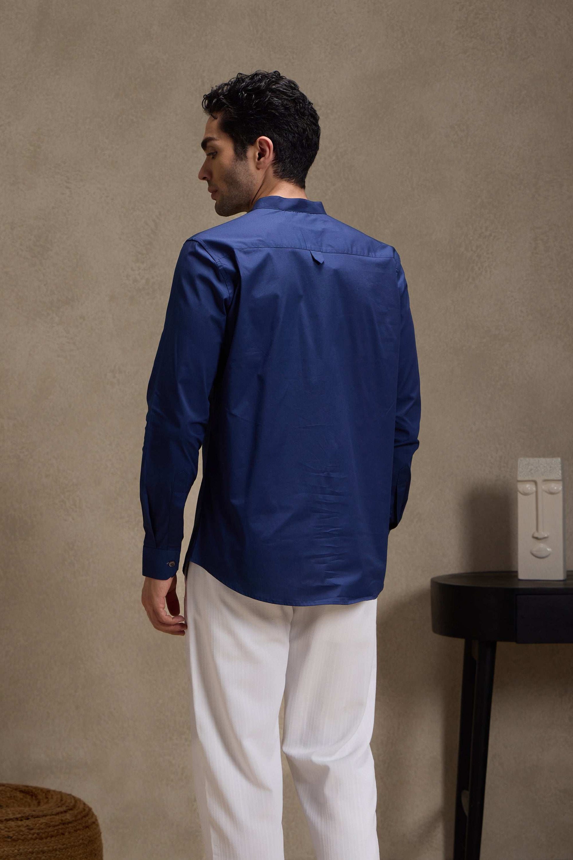 Midnight Blue Mandarin Collar Short Kurta Short Kurta Short Kurta