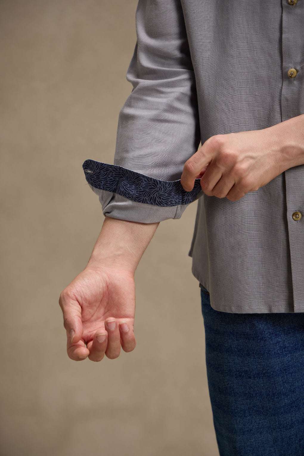 Ash Grey - Linen Mandarin Collar Shirt for Men Men's Shirt Men's Shirt