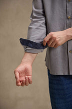 Ash Grey - Linen Mandarin Collar Shirt for Men Men's Shirt Men's Shirt