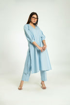 Women's Pearl Work Long Coord Set With Balloon Sleeves Long Co-Ord Set
