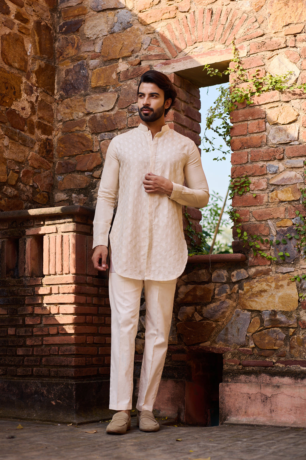 Dilshaad | Mens Beige Kurta Set