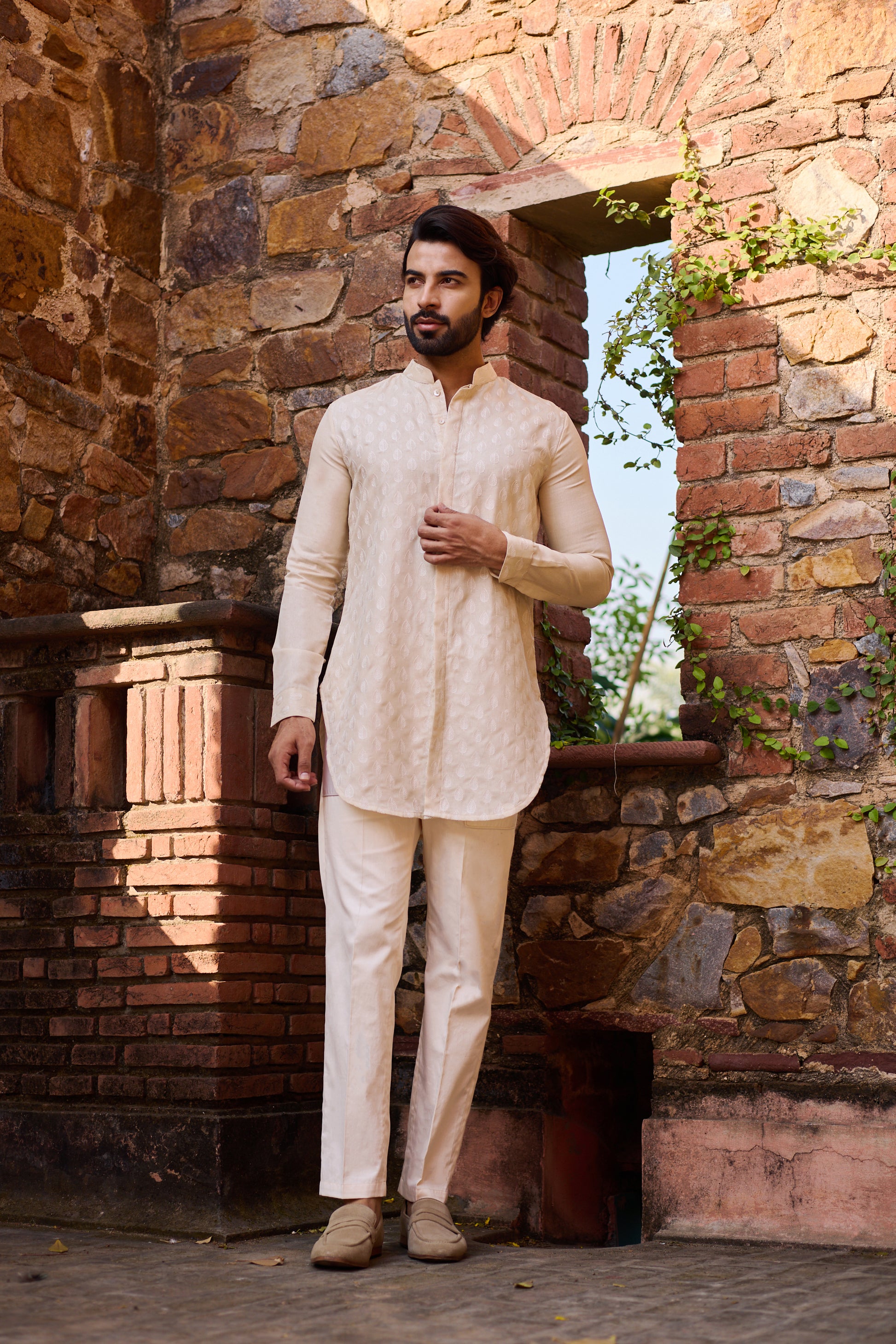 Dilshaad | Mens Beige Kurta Set