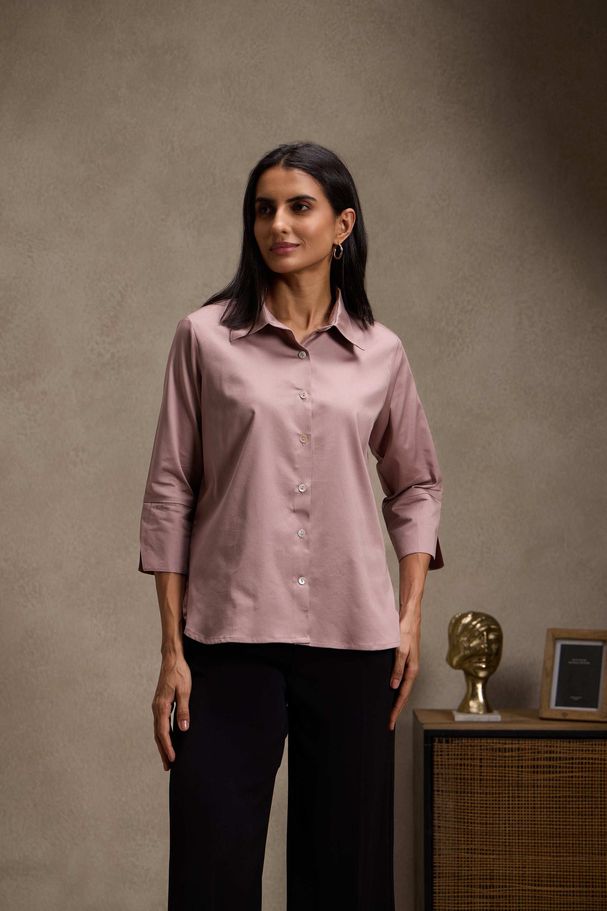 Dusky Rose - Cotton Satin Shirt for Women Women's Shirt Women's Shirt