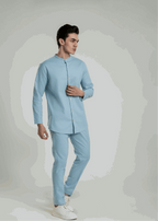 Band Collar Linen Shirt Casual Shirt