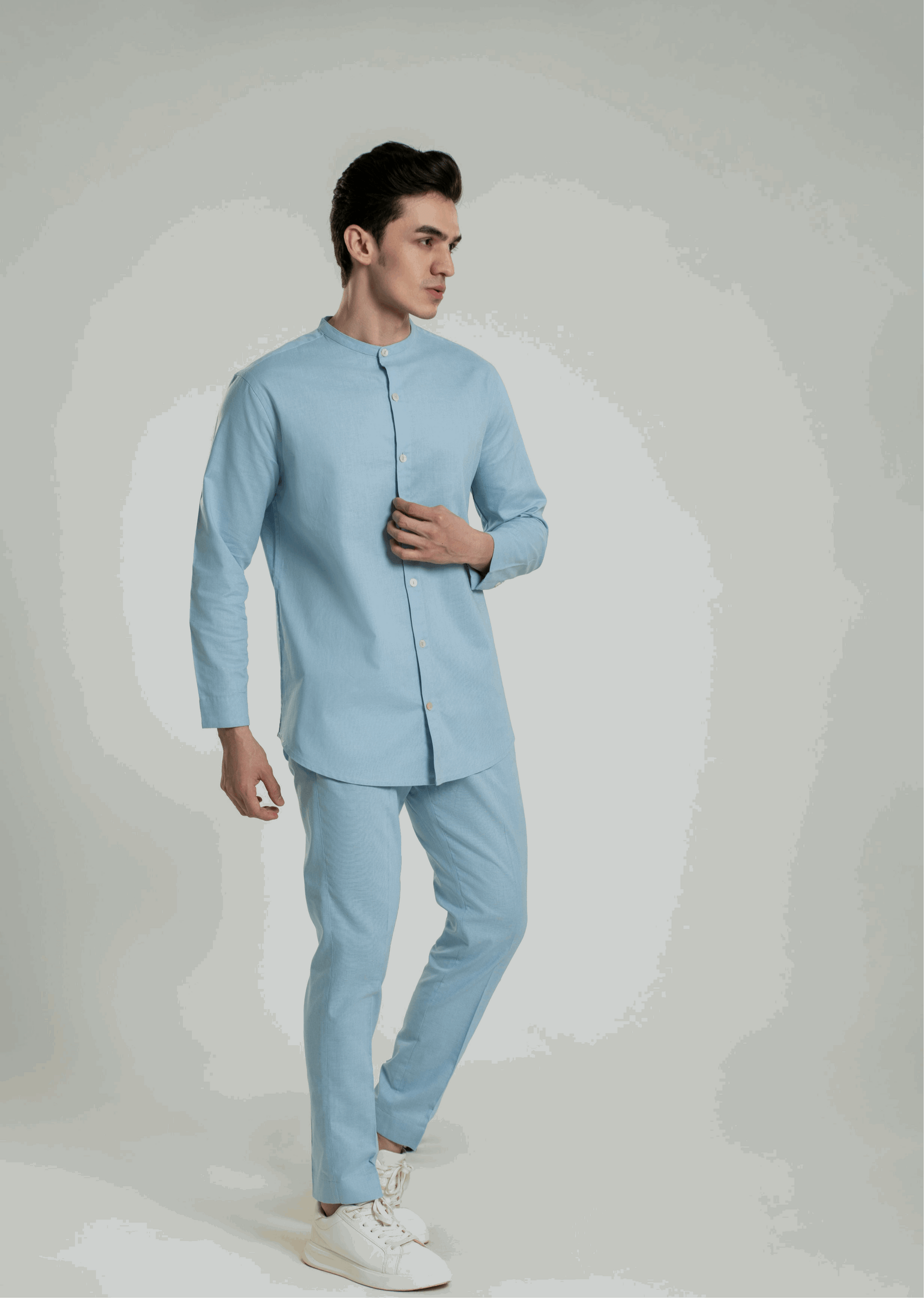 Band Collar Linen Shirt Casual Shirt