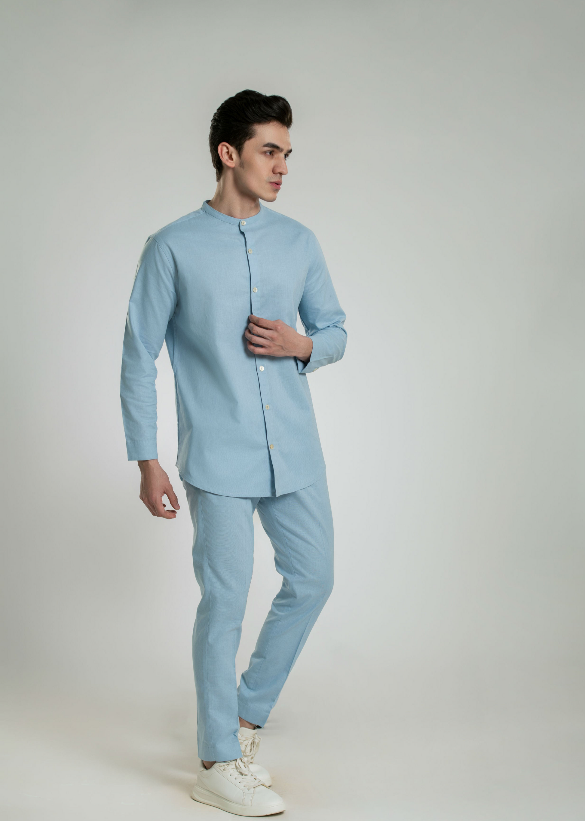 Band Collar Linen Shirt