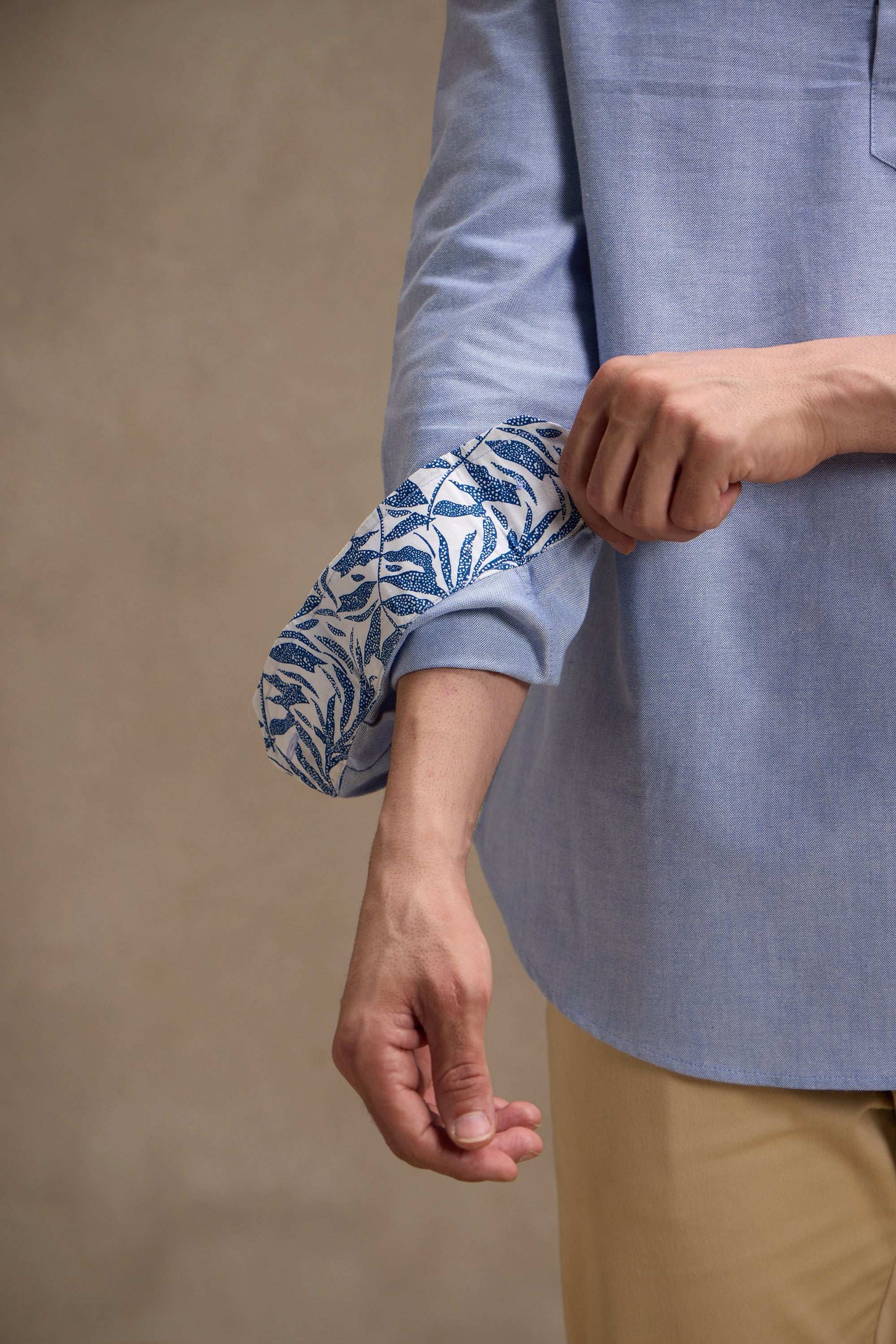 Oxford Blue Mandarin Collar Short Kurta Short Kurta Short Kurta