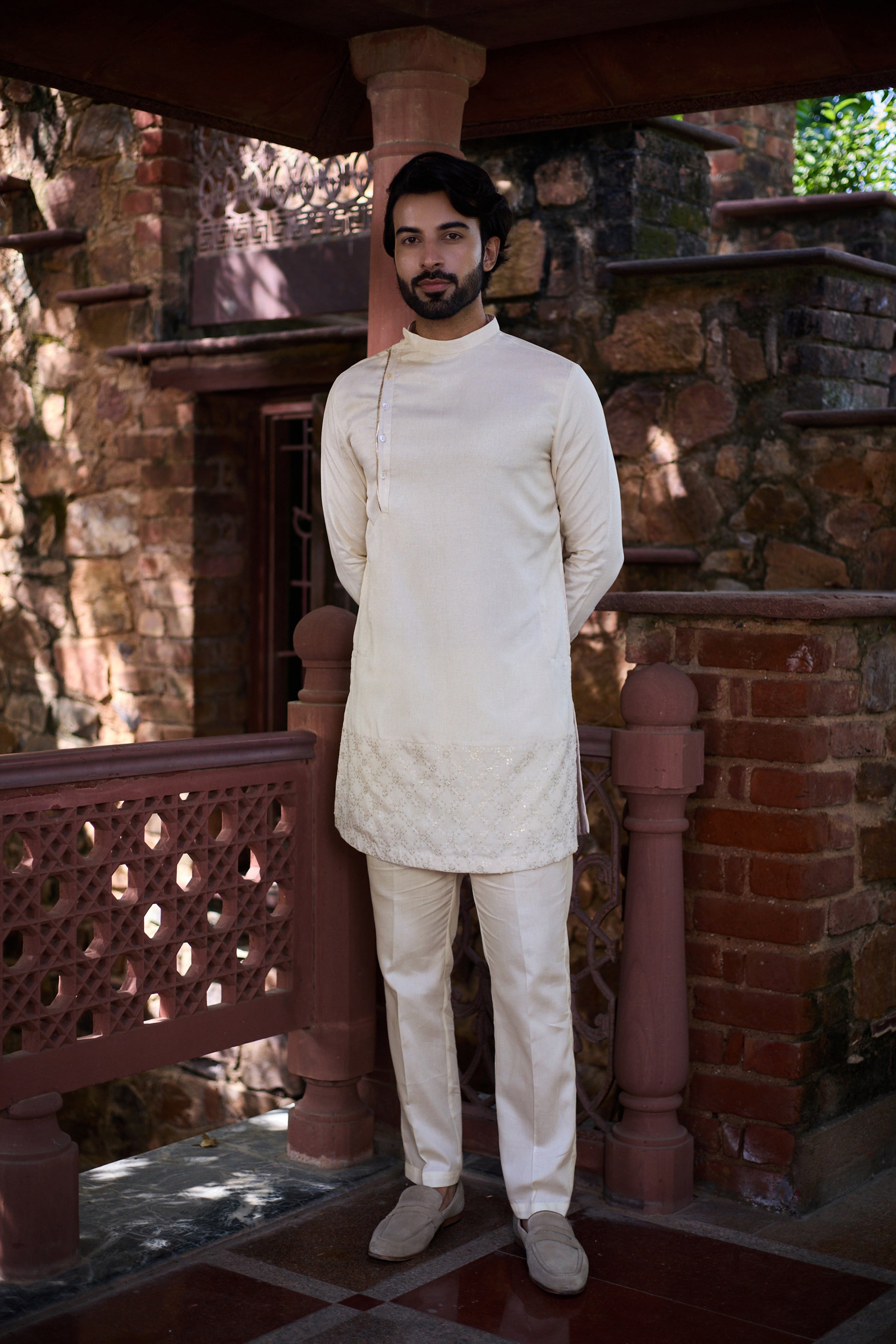 Faiz | Beige Mens Kurta set
